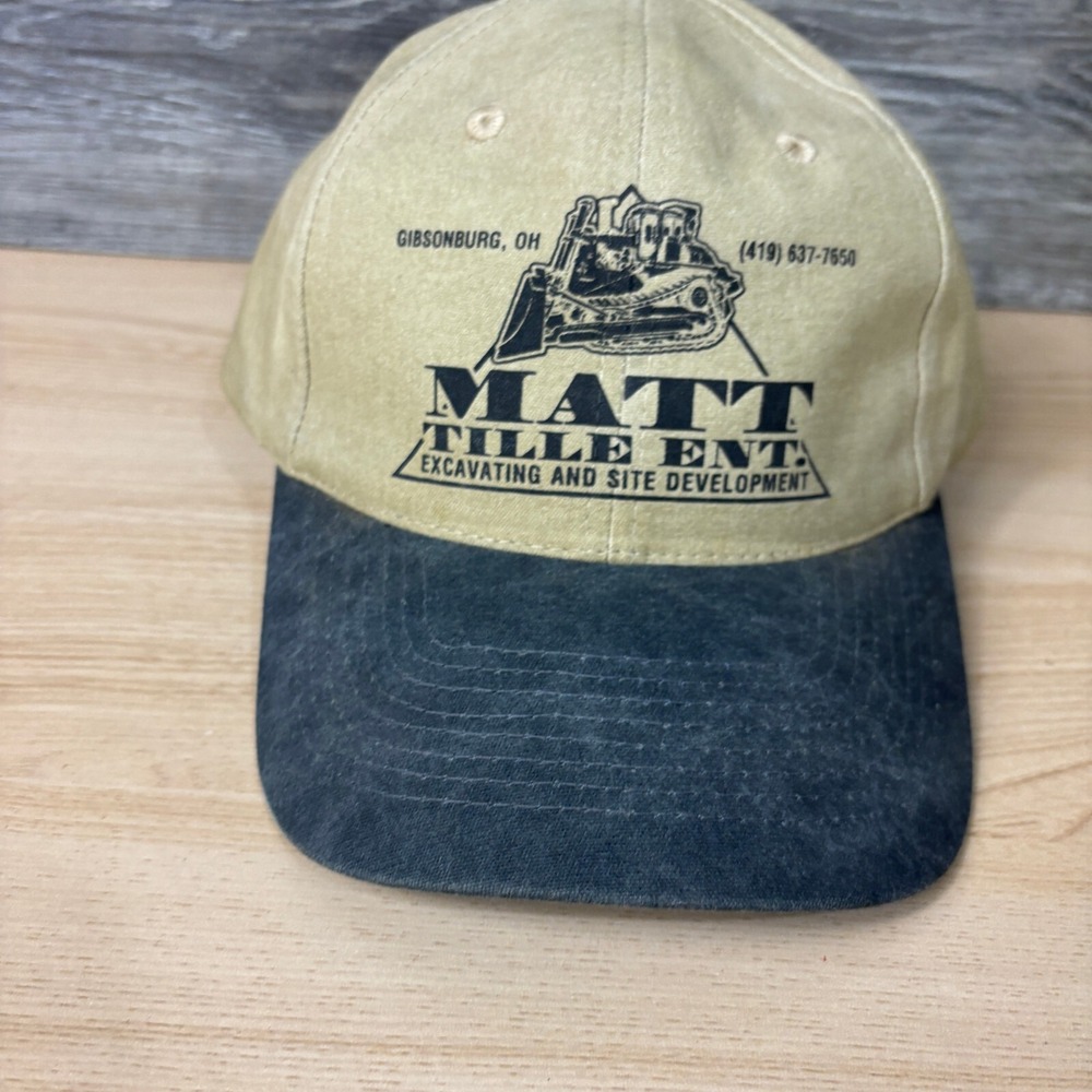 Vintage Matt Title Excavating Hat Cap Strap Back Gibsonburg Ohio Adjustable - Picture 3 of 11